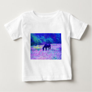 Purple Black Horse in Rainbow field Baby T-Shirt