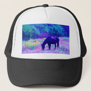 Purple Black Horse in Rainbow field Trucker Hat