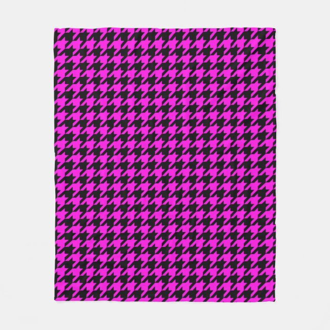Purple Black Houndstooth Check Fleece Blanket (Front)