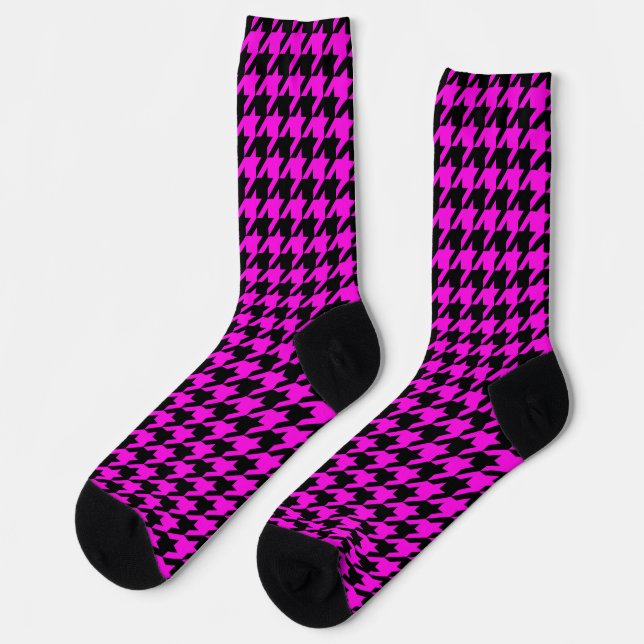 Purple Black Houndstooth Check Socks (Left)