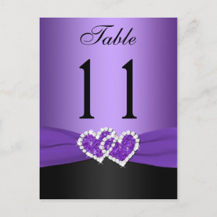 Purple, Black Joined Hearts Table Number Post Card