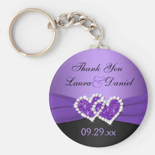Purple, Black Joined Hearts Wedding Favour Basic Round Button Key Ring