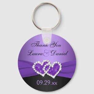 Purple, Black Joined Hearts Wedding Favour Key Ring