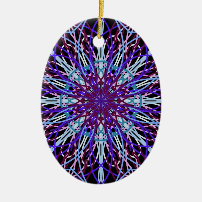 Purple Black Kaleidoscope Mandala Art Ceramic Tree Decoration (Front)