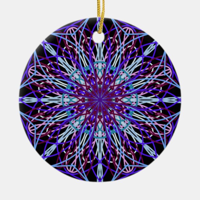 Purple Black Kaleidoscope Mandala Art Ceramic Tree Decoration (Front)