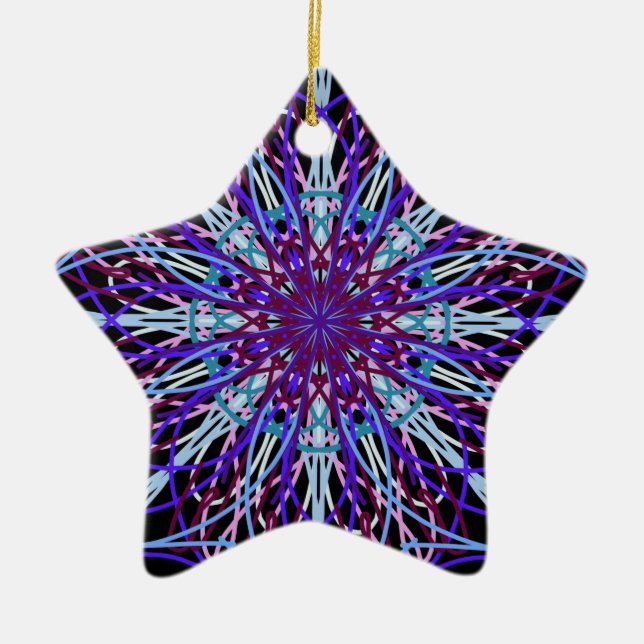 Purple Black Kaleidoscope Mandala Art Ceramic Tree Decoration (Front)