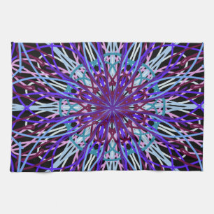 Purple Black Kaleidoscope Mandala Art Tea Towel