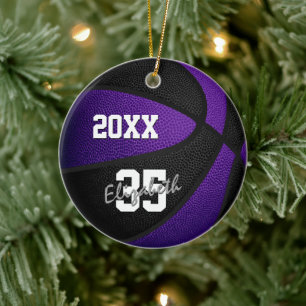 purple black kids team colours keepsake basketball ceramic tree decoration