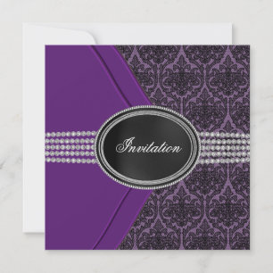 Purple Black Lace Diamond Black Tie Party Invitation