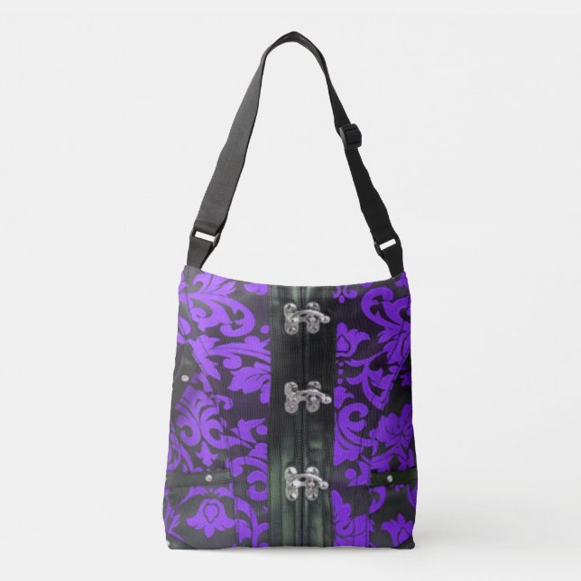 Purple Black Lace Steampunk Cross Body Tote Bag (Front)