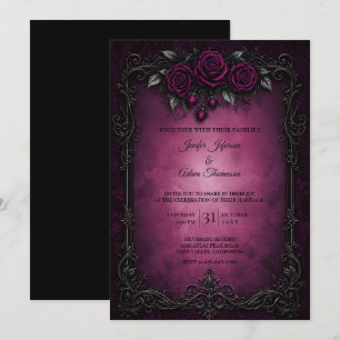 Purple Black Lace Wedding Invitation