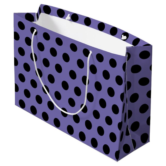 Purple & Black Large Medium Polka Dot Party Gift Bag (Back Angled)