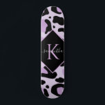 Purple Black Leopard Cheetah Spots Print Monogram Skateboard<br><div class="desc">This modern,  chic skateboard featuring purple & black animal spots would make a wonderful gift for someone,  who's into skateboarding! Easily add the desired name & initial by clicking on the "personalise this template" option.</div>