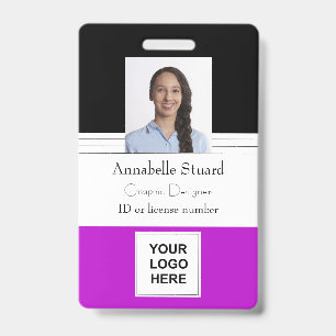 Purple Black Lined Name photo employee corporate ID Badge
