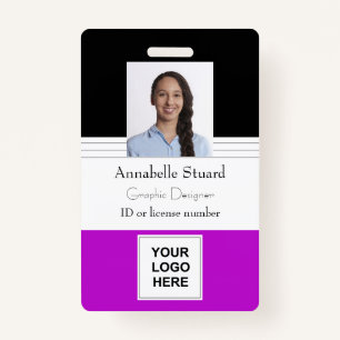 Purple Black Lined Name photo employee corporate ID Badge