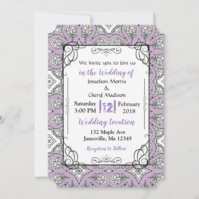 Purple Black Mandala Wedding Invitations (Front)