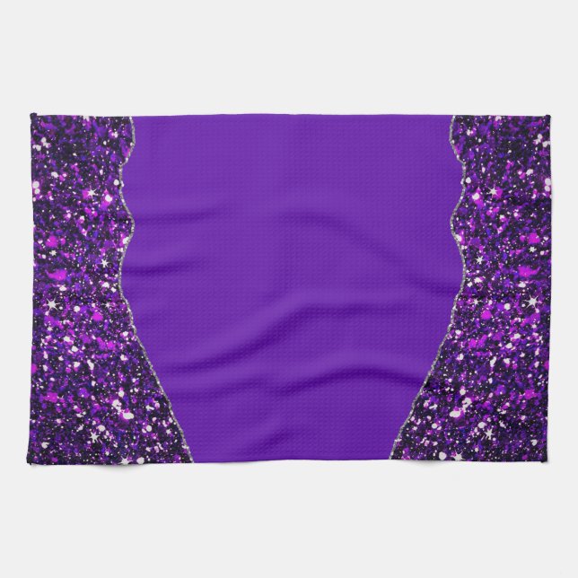PURPLE BLACK MARBLE AGATE Table Runner Tea Towel (Horizontal)