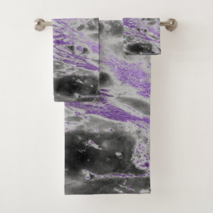  PURPLE BLACK MARBLE BATHROOM TOWEL SET