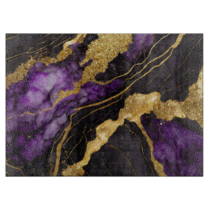 Purple Black Marble Pattern with Gold Cutting Board