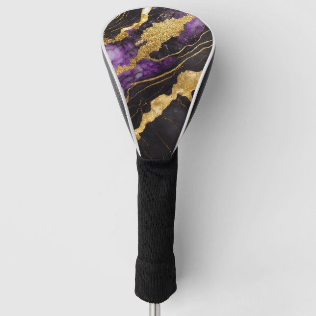 Purple Black Marble Pattern with Gold Golf Head Cover (Front)