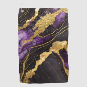 Purple Black Marble Pattern with Gold Golf Towel
