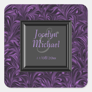 Purple Black Marbled Wedding Labels Stickers