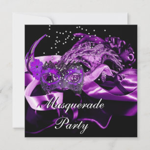 Purple Black Masks Masquerade Ball Party Invitation