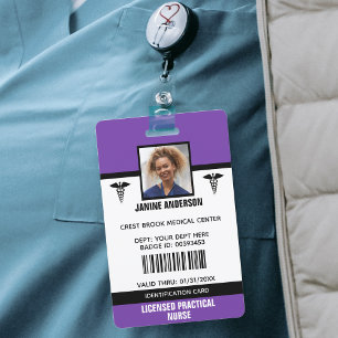 Purple & Black Medical Employee Doctor Nurse ID ID Badge