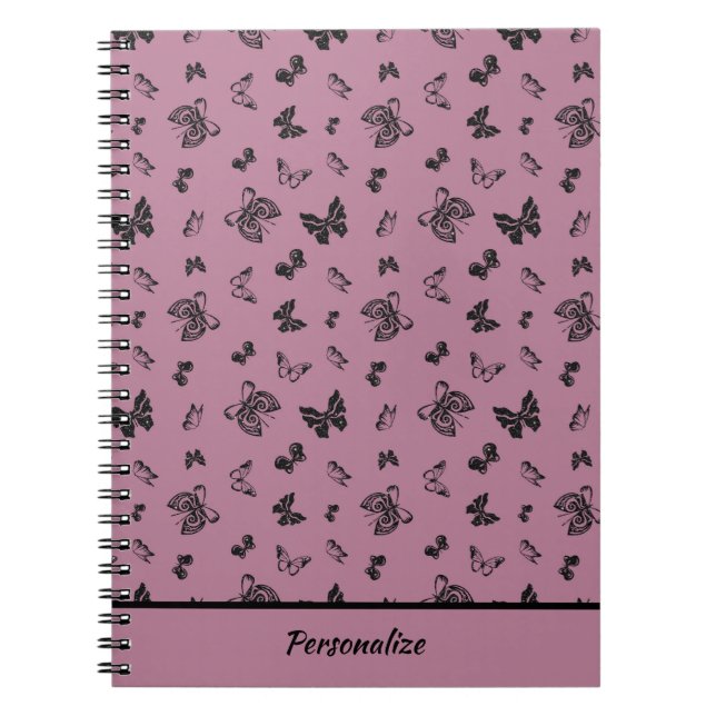 Purple & Black Miniature Butterflies Personalise Notebook (Front)