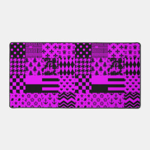 Purple Black Mixed Patterns Patchwork Design Desk Mat