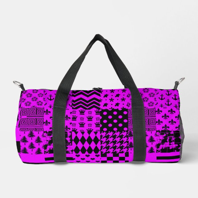 Purple Black Mixed Patterns Patchwork Design  Duffle Bag (Front)