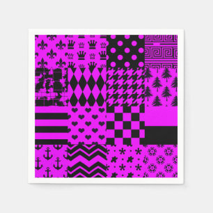 Purple Black Mixed Patterns Patchwork Design Napkin