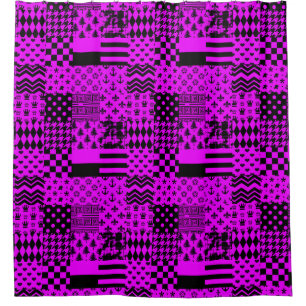 Purple Black Mixed Patterns Patchwork Design Shower Curtain