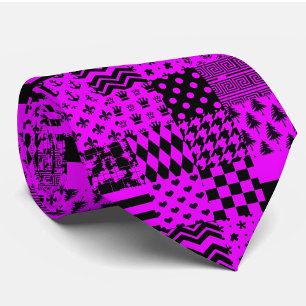 Purple Black Mixed Patterns Patchwork Design  Tie
