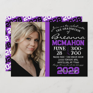 Purple & Black Modern Graduation Photo Invitation