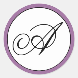 Purple Black Monogram Initial Wedding Classic Round Sticker