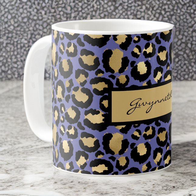 Purple Black Monogrammed Leopard Print Coffee Mug (Creator Uploaded)