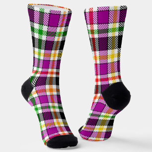 Purple Black Multicolour Flannel Plaid Tartan Socks