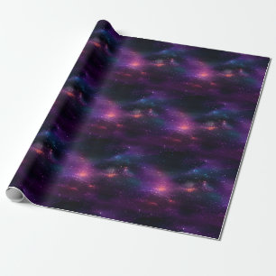 Purple & Black Night Sky with Stars Wrapping Paper