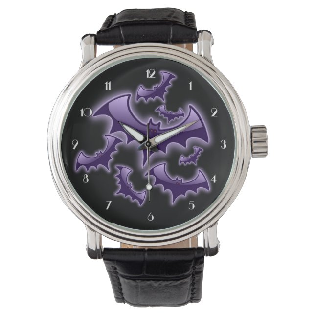 Purple & Black Night Wing Bats Wrist Watch (Front)