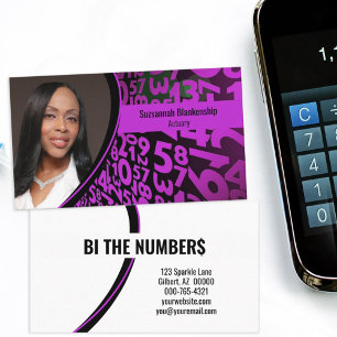 Purple Black Numbers Custom Professional Photo  Business Card