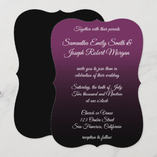 Purple Black Ombre Elegant Calligraphy Wedding Invitation