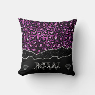 Purple & Black Ombre Glam Glitter Leopard Spots Cushion