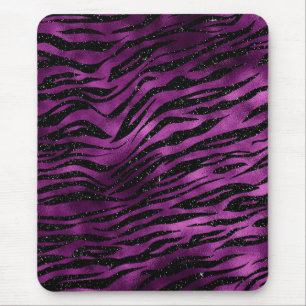 Purple & Black Ombre Glam Glitter Tiger Stripes Mouse Mat