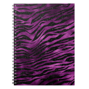 Purple & Black Ombre Glam Glitter Tiger Stripes Notebook