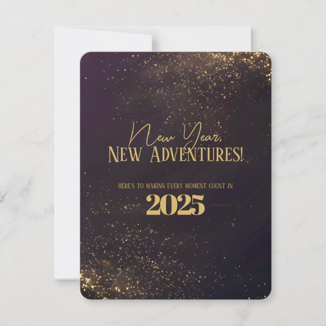 Purple Black Ombré Golden Sparkles  New Year Card (Front)