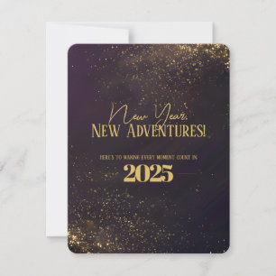 Purple Black Ombré Golden Sparkles  New Year Card