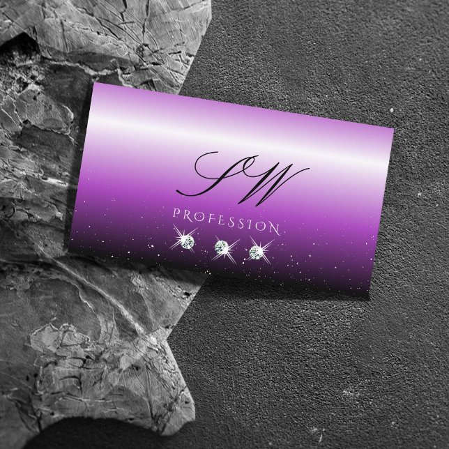 Purple Black Ombre Sparkle Jewels Monogram Trendy Business Card (Creator Uploaded)