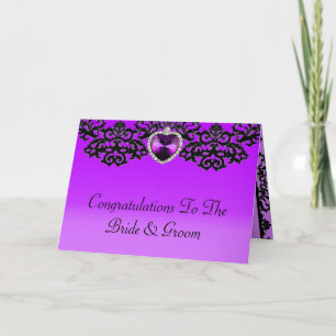 Purple & Black Ornate Heart Pendant Wedding Card