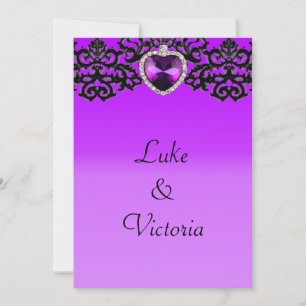 Purple & Black Ornate Heart Pendant Wedding Invitation
